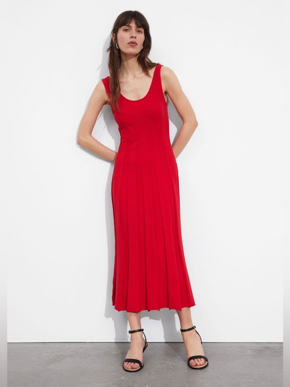 Red knit midi dress